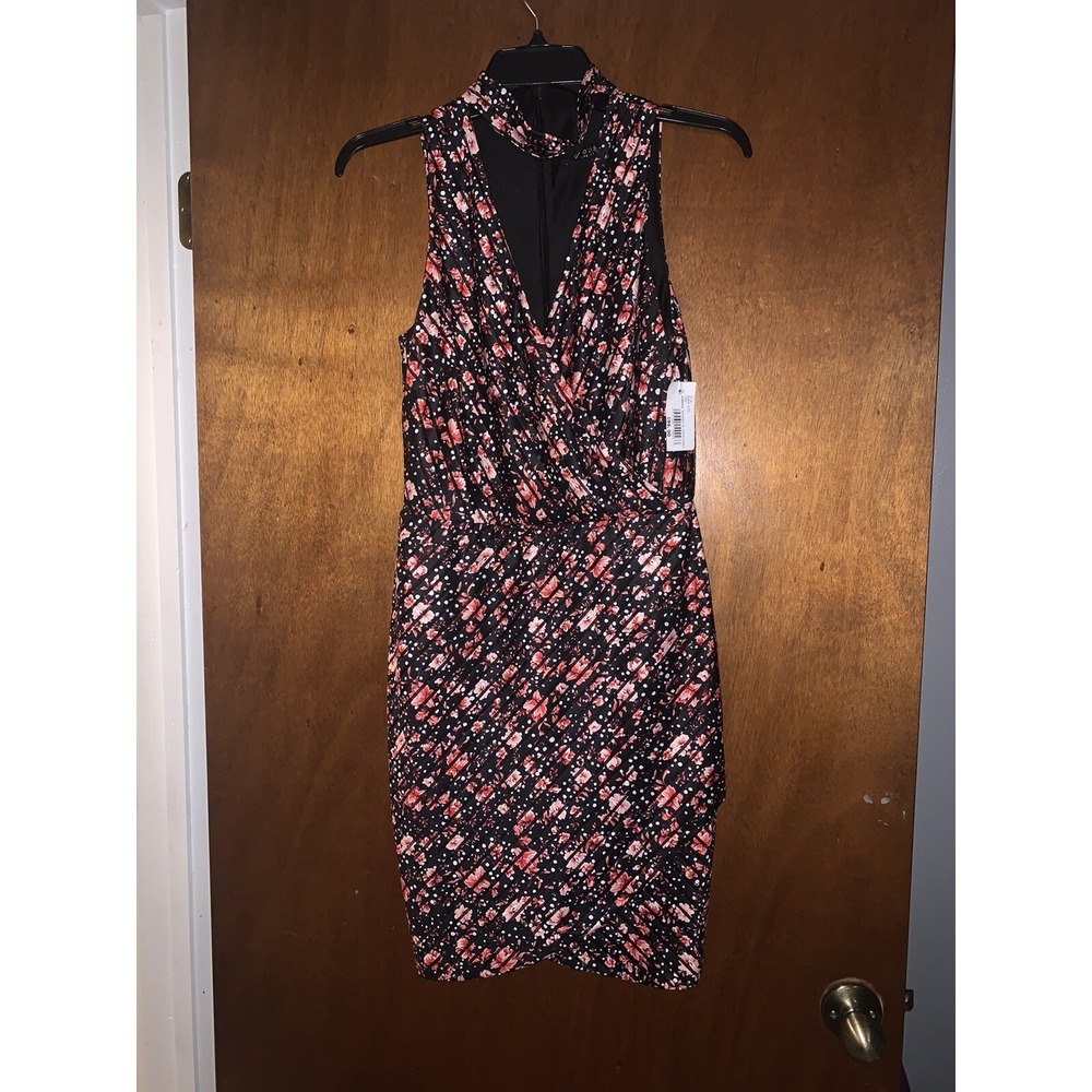 Guess Los Angeles Floral Print Choker Neck Mini Dress Size 8 Barbiecore Nwt  $99